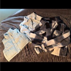 Women’s vest and jacket lot- flannel, jean jacket and vest